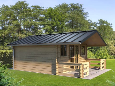 Tuinhuisje met duurzaam felsplaat als dakmateriaal in een natuurlijke omgeving, perfect voor esthetisch en functioneel ontwerp